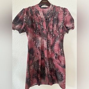 DHARMA PUTRA Collection Maroon Ethnic Boho Festival Short Sleeve Shirtdress SZ L